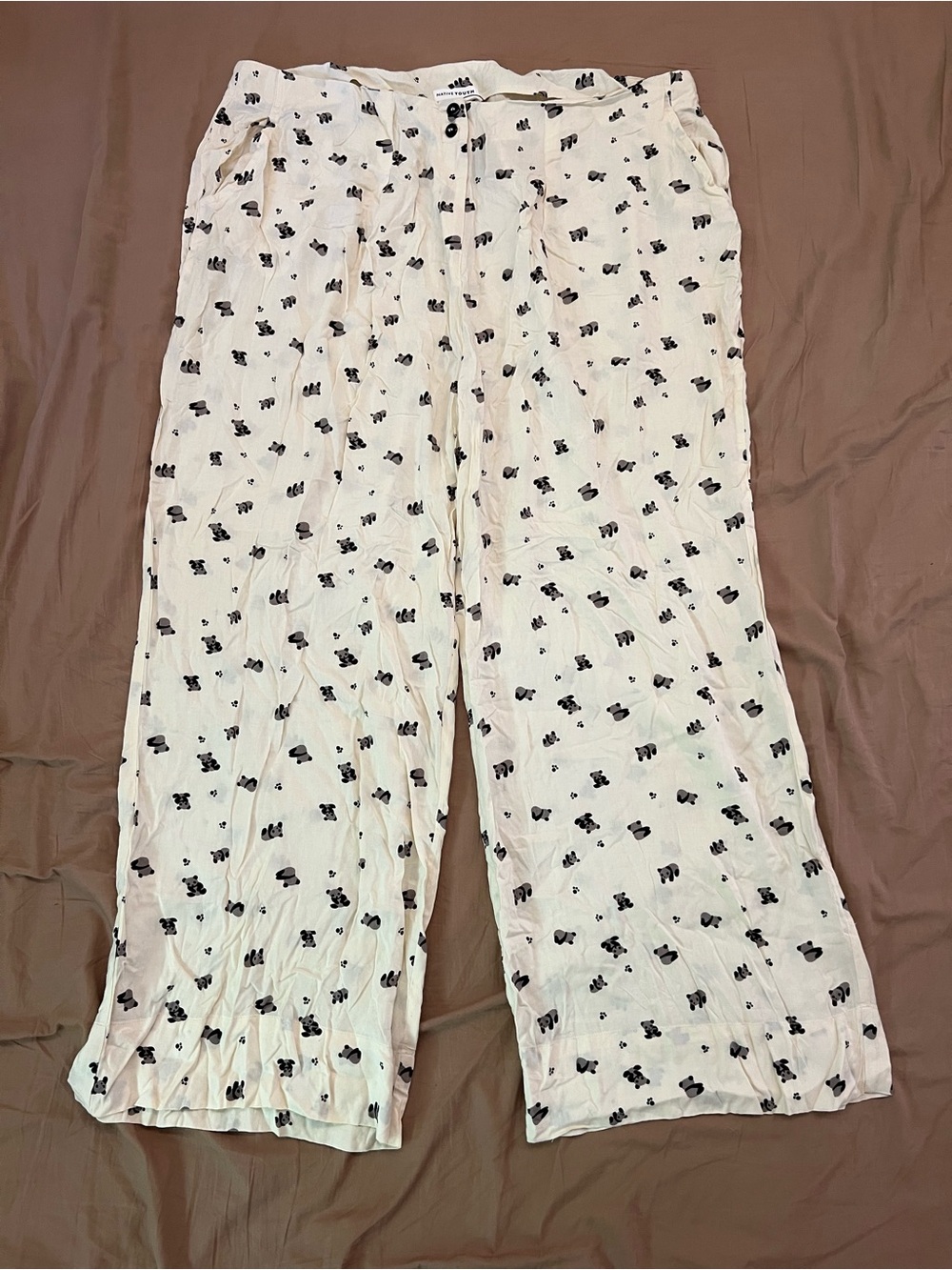 NATIVE YOUTH White Wide-Leg Pants with Panda Motif